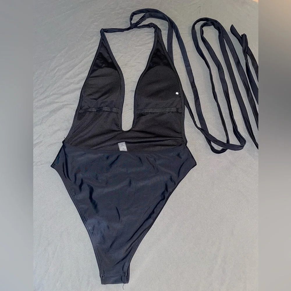 Multi-way Women’s One Piece Swimsuit High Waist Bikini with Tie Medium, Black - Picture 9 of 12